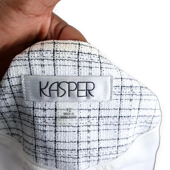 Kasper Women's Long Sleeve Piped Tweed Open Front Jacket 12 - Picture 6 of 9